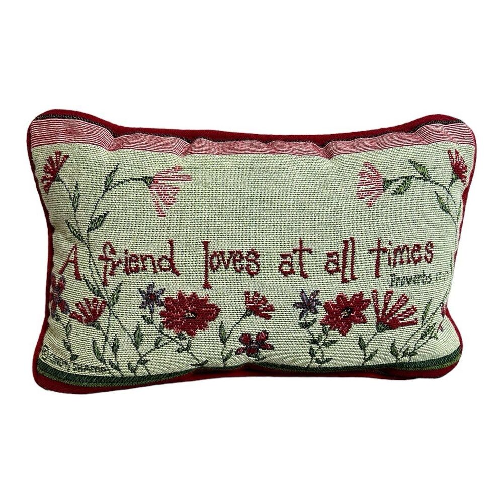Signed Emroidered Pillow Cindy Shamp Proverbs 17:17 Beautiful Colorful Friendshi